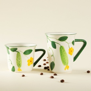 Taza de Cerámica Pintada a Mano Jiutian, Antiderrames, con Diseño de Melón y Enredaderas, Estilo Fresco, para Parejas, Hogar u Oficina, Taza de Alta Gama para Leche o Café - Product Image 1