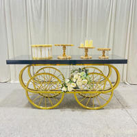 Chariot à bonbons de mariage en métal sur roues, table de dessert rustique blanche pour la décoration d'événements en plein air et en intérieur