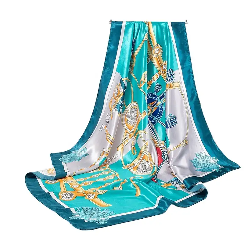 Lenço de seda quadrado coroa impressão simulação grande, tela solar, cachecol selvagem 90x90 cetim de seda