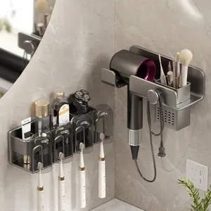 metal multicolor With cup wall hanging Multifunction Toothbrush holder Hair dryer rack Toiletries sundries Storage organization
