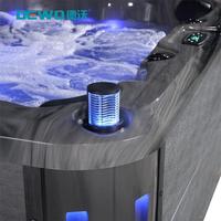 Bain à remous carré autoportant DEWO, jacuzzi 5 places avec 63 jets de massage et purification à l'ozone pour le bien-être en extérieur