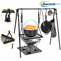 Station de cuisson portable pour camping, support de foyer, grille suspendue, poêle, pinces, barbecue extérieur