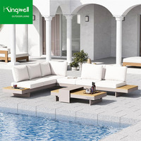 Mobilier d'extérieur moderne en forme de L en aluminium Ensemble de canapés de jardin modulaires minimalistes pour cour hôtels parcs