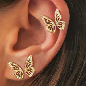 2020 New Gold Silver Rose Gold Color Rhinestone Butterfly Wing Stud Earrings For Women Cute Small Crystal Stud Earring