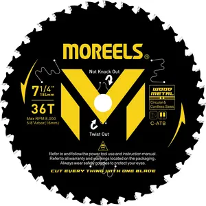 Moreelsใบเลื่อยวงเดือนตัดคาร์ไบด์7-1/4 '',ขนาด36นิ้วพร้อมเคลือบสีดำATB