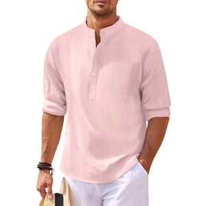 Nuova <span class=keywords><strong>Camicia</strong></span> da <span class=keywords><strong>Uomo</strong></span> in Cotone e <span class=keywords><strong>Lino</strong></span>, Tinta Unita, Casual, con Colletto Rialzato e Maniche Lunghe - Product Image 5