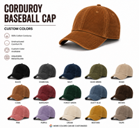 Casquette de baseball en velours côtelé avec logo personnalisé, style sportif, non structurée, ajustable, en coton respirant et imperméable, fabricant OEM ODM