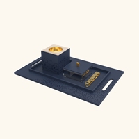 Plateau brûleur d'encens en cuir et bois approuvé SABER, décoration intérieure décorative pour table console