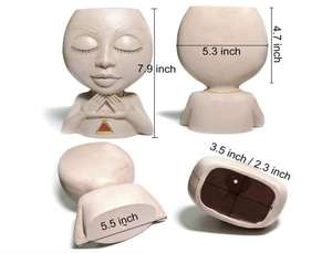 Jardinières originales en forme de tête, jardinières mignonnes pour filles, pot à fleurs, statue de sculpture féminine, vase avec trou, <span class=keywords><strong>buste</strong></span> féminin en résine - Product Image 2
