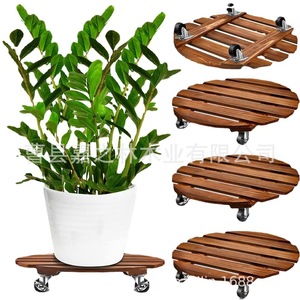 Wooden Potted Plant Base With Wheels Round Solid Wood Flower <b>Pot</b> Tray Portable Indoor Green Plant <b>Stand</b> - Product Image 3