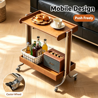 Chariot roulant vintage en fer et bambou, table basse mobile, étagère de rangement, chariot de service, table d'appoint pour canapé, pour la maison et le bureau