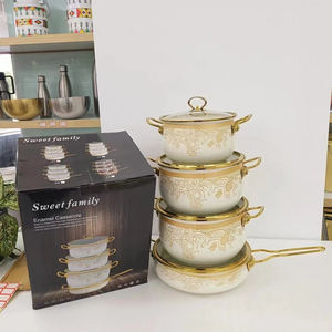 Juego de cazuela de mármol negro/blanco de lujo, utensilios de cocina de esmalte ruso con mango de Metal chapado en oro de 4 piezas - Product Image 4