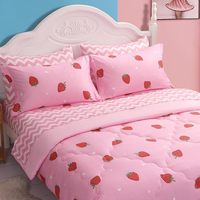 Parure de lit en coton imprimé fraises, housse de couette mignonne rose Kawaii, taille double