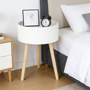 Petite table de chevet ronde blanche avec plateau de rangement amovible et table basse en bois massif à trois pieds pour chambre à coucher, salon - Product Image 1