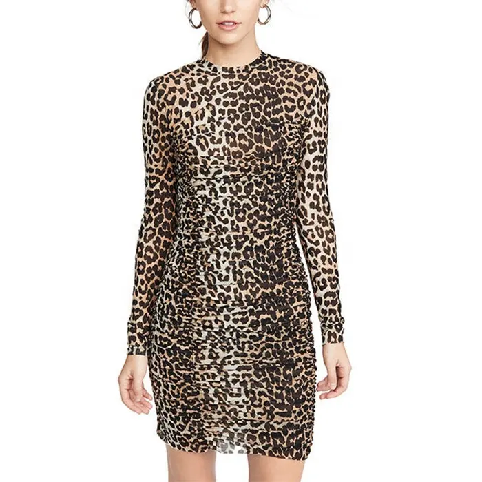 Vestido de manga longa feminino, roupa de alta qualidade com calça apertada, tigre cheetah, vestido de impressão