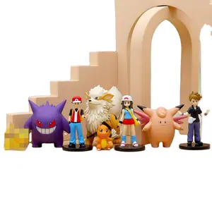 Atacado anime cartoon 8 figuras em conjunto pvc pokemoned decoração do bolo figura para o presente