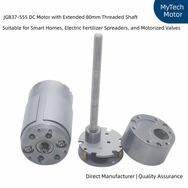 JGB37-555 12V DC Gear Motor with M6 Threaded Long Shaft Low Noise High Torque Low Speed Forward Reverse Rotation Efficiency IE1