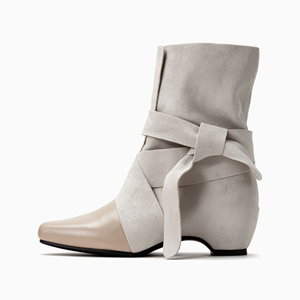 Stivaletti da Donna Autunnali alla Moda OEM ODM, in Camoscio <span class=keywords><strong>Beige</strong></span>, Punta Quadrata, Tacco Nascosto 6CM, Cinturino Avvolgente, Logo Personalizzato, Basso MOQ - Product Image 2