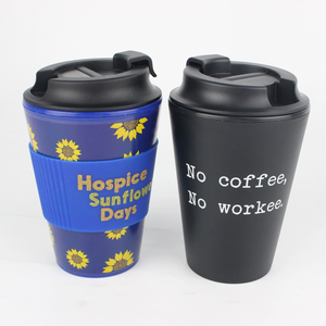 MOQ 3000 – Tasses à café de voyage en plastique PP sans BPA de 12 oz avec manchon en silicone, personnalisables en gros - Product Image 4