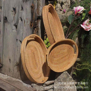 Panier en rotin fait main de style japonais Tianxi Shun, ensemble de 3 pièces, couleur naturelle, plateau à pain, à fruits, à thé avec doubles poignées - Product Image 4