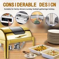 YITIAN Plat Chauffe-Plat Rond de Luxe en Acier Inoxydable Doré avec Couvercle Roulant Visible, Set Buffet Traiteur