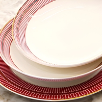 Service de table en porcelaine fine de Tangshan, assiettes et bols ronds imprimés rouges, coffret cadeau personnalisable pour mariage et nouvellement-marrieds