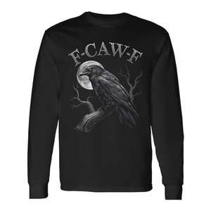 Camiseta de manga larga Black Crow F-Caw-F con diseño de luna gótica, humor para adultos - Product Image 1