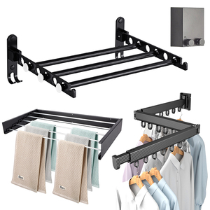 Séchoir à linge mural rétractable en aluminium avec crochets, <span class=keywords><strong>pliable</strong></span>, pour séchage de vêtements - Product Image 3