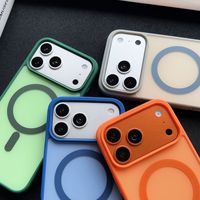 Casing ponsel akrilik magnetik warna blok dengan sentuhan lembut seperti kulit untuk iPhone 17 Pro Max 16 15, Tahan Jatuh dengan Cakupan Penuh dan Desain Minimalis