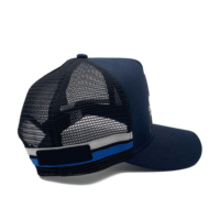 Casquette de camionneur en maille avec étiquette brodée 3D personnalisée, casquette de camionneur en maille à profil haut 5 panneaux, casquette de camionneur à pression de haute qualité Navy