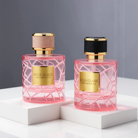 Flacon de parfum en verre rose cylindrique moderne de 50 ml et 100 ml, avec couvercle à motif cuir, logo personnalisé OEM disponible