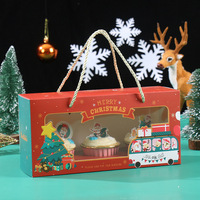 Boîte à cupcakes rectangulaire à cordon de serrage 3 pièces pour Noël avec fenêtre transparente et doublure en aluminium, idéale pour l'emballage de muffins