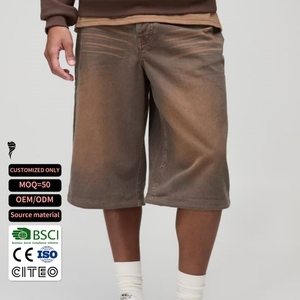 Pantalones Cortos de Mezclilla Estilo Streetwear Personalizados, Lavado Desgastado, Retro, Holgados, de Pierna Ancha para Hombre - Product Image 1