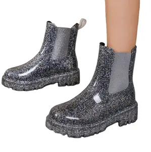 Nuevos zapatos de lluvia de barril corto para mujer, botas impermeables, chanclos, suela gruesa antideslizante, zapatos de agua, Botas de lluvia impermeables para mujer