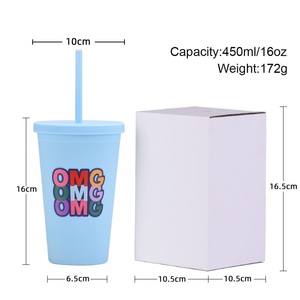 BORGE 16Oz 450ml Acrylic Candy Color Double Wall <strong>Plastic</strong> Cups <strong>Tumbler</strong> With Lids and Straws - Product Image 5