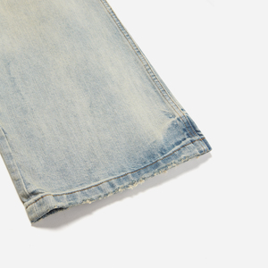 Pantalones de carpintero con apertura de pierna acampanada para hombre personalizados, doble rodilla, lavado ligero, decoloración, ligero amarilleo, Deni amarillo acampanado - Product Image 6