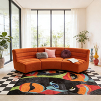 Canapé modulaire incurvé moderne en velours orange avec capitonnage cannelé pour salon