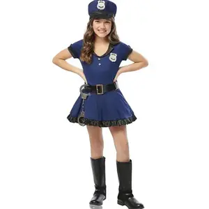 Girls Police Officer Costume Kids Cop Outfit for Halloween Role Play Dress Up(No handcuffs)