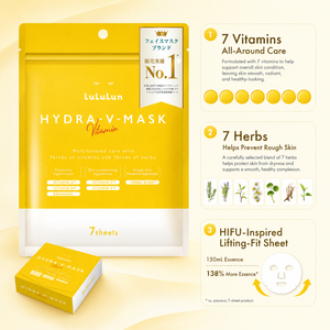 Masque en tissu quotidien éclaircissant les pores LuLuLun HYDRA-V-MASK Vitamine 7, 7 vitamines, 7 herbes, fabriqué au Japon, vente en gros - Product Image 4