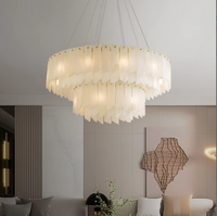 Lustre LED blanc en fer avec abat-jour en marbre d'alabâtre, style nordique moderne, simple, réglable en hauteur, pour salon et salle à manger