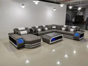 Ensemble de canapé de salon moderne Canapés en cuir véritable avec haut-parleur de musique USB