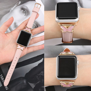 Apple Watch Series 11 10 9 SE Ultra 2 için Zarif Kelebek Metal Bağlantılı Deri Kayış Lüks İnce Kadın Takı Bilekliği - Product Image 2