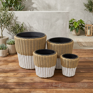 New Design Minimalist Hand Carved Iron PVC Cord Woven Round <b>Plant</b> <b>Pot</b> Set of 4 with Removable Liner for Floor Use - Product Image 4