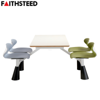 Ensemble Table et Chaises de Cantine Intégrées en Gros, 4 Places, Cadre Métallique Robuste, Mobilier de Cafétéria Scolaire