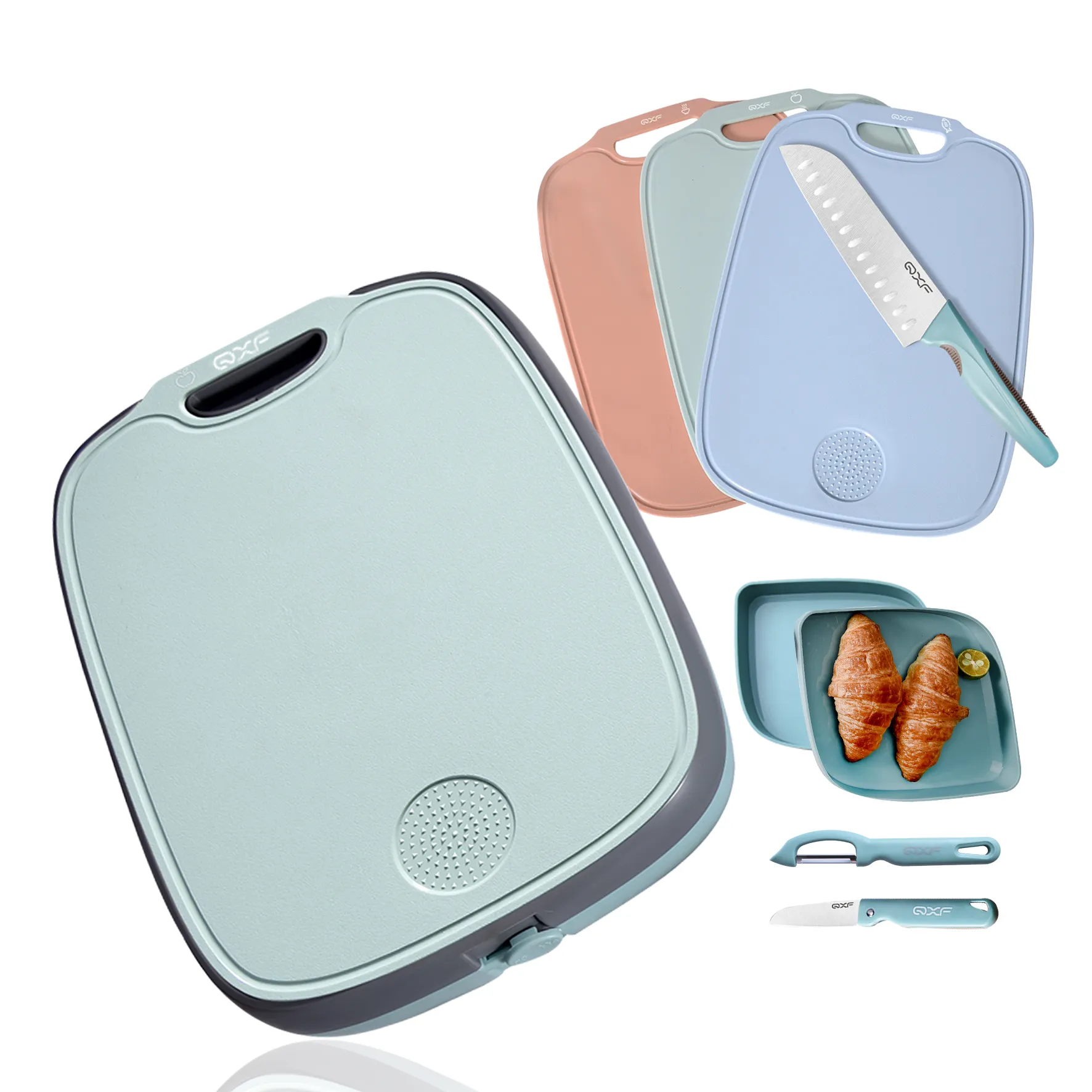 Plastic Cutting Board Kitchen Cutting Board Plastic 9-in-1 Multifunctional Storage Durable Space Saving Chopping Board With Trays Knife Set