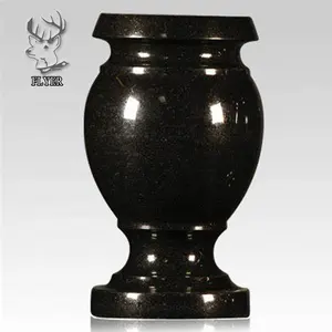 Natural black granite cemetery flowerpot polished black granite tombstone vase