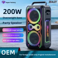 Enceinte portable sans fil grande taille pour danse carrée en plein air, LED RGB PT21, 5.3, 200W, haut-parleur puissant, batterie 10000mAh pour la maison, karaoké