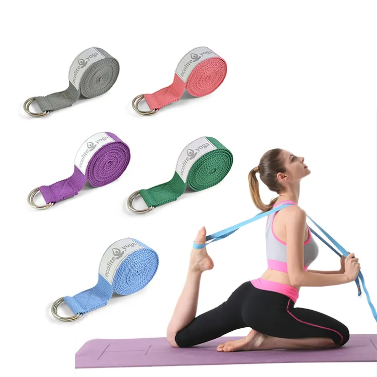 Factory Direct Price Gym Fitness Adjustable Cotton Pilates Yoga Stretch Band Yoga Strap Yoga Strap With D Ring
