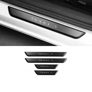 Tesla model 3 illuminated door sill protector with led pedal welcome Light Door Sills Scuff Plate for Tesla Model 3 Y