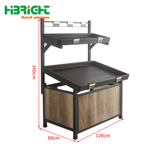 Premium Wooden Grain Supermarket Vegetable Display <b>Rack</b> Multi-Tier Luxury Fruit Island <b>Shelf</b> for Grocery Store - Product Image 4